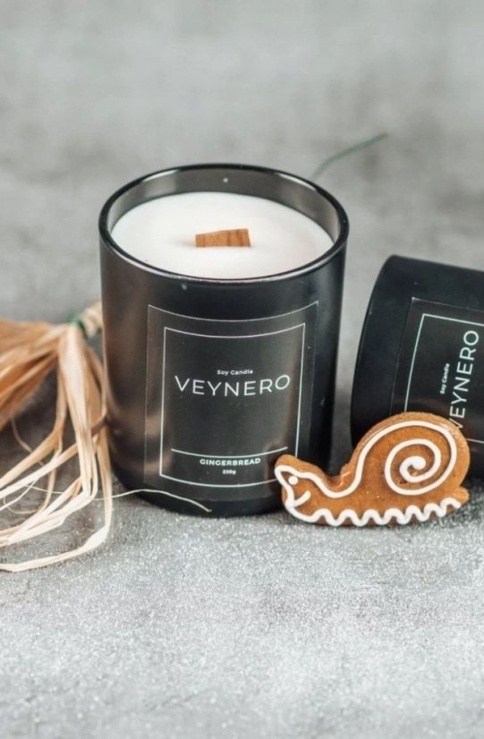 Veganská sójová svíčka Lux, Medový perníček, dřevěný knot